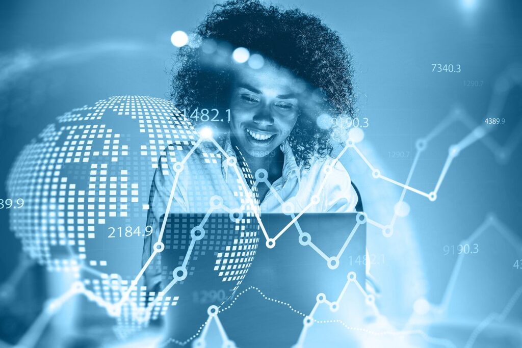 Crescita aziendale rappresentata da grafici digitali