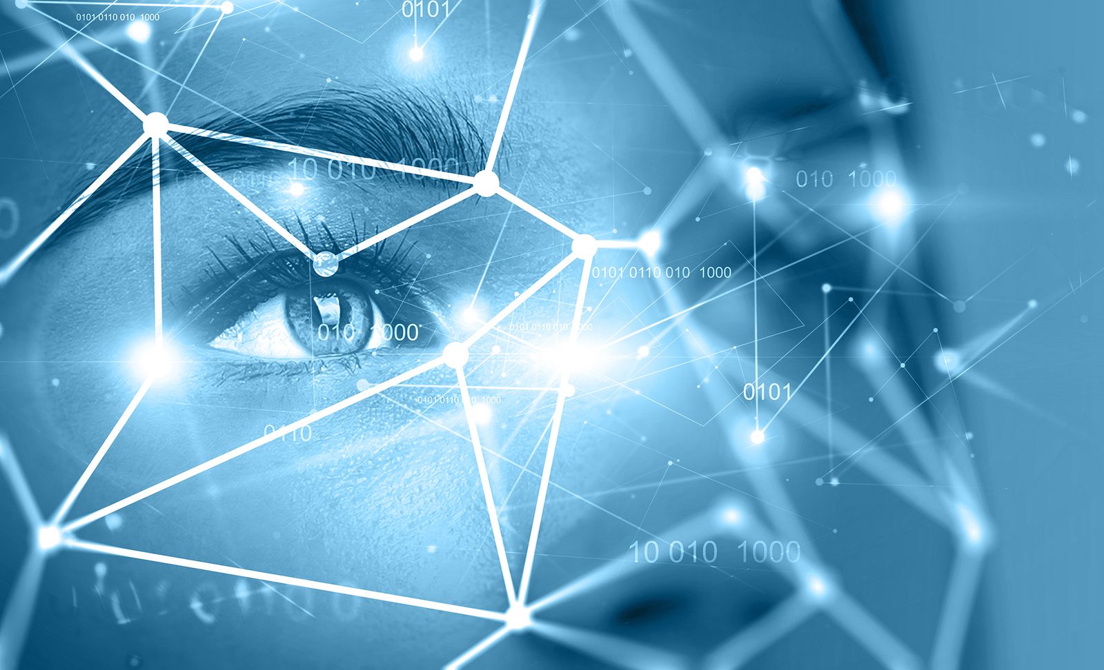 Rete di dati e riconoscimento biometrico, simbolo della sicurezza informatica